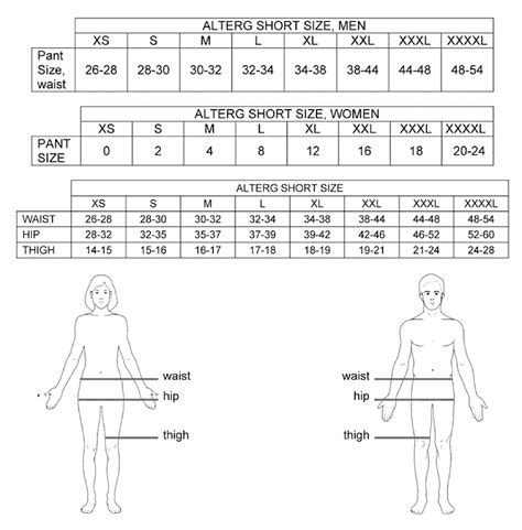 AlterG Facility - Shorts Size Charts | UW Medical Center: Wellness ...