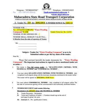 Fillable Online Msrtc Maharashtra Etenders Water Proofing Compound