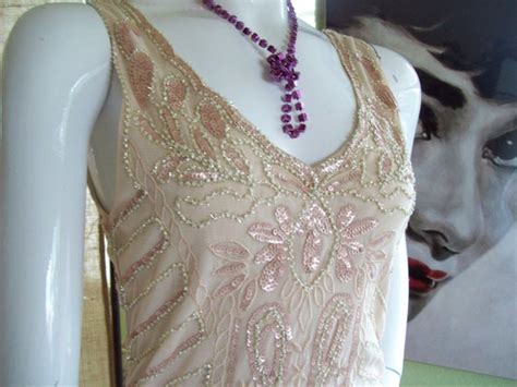 Nude Blush Flapper Dress Roaring 20s Great Gatsby Par Gem