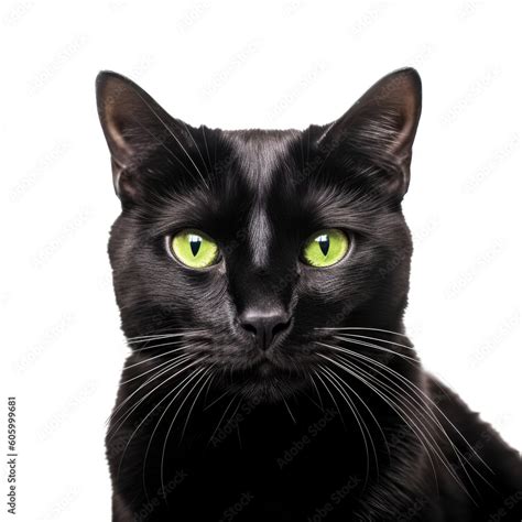 A Black Cat With Emerald Green Eyes Portrait Stealthily Pet Piercing