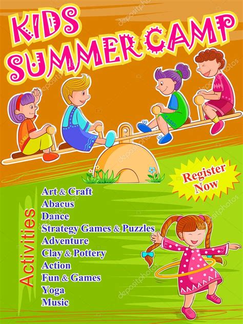 Banner Poster Design Template For Kids Summer Camp Activities — Stock