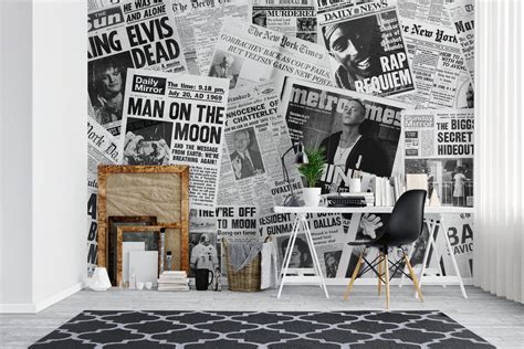 Newspaper Wallpaper Wall Art Mural Newspaper Wall Decor Etsy