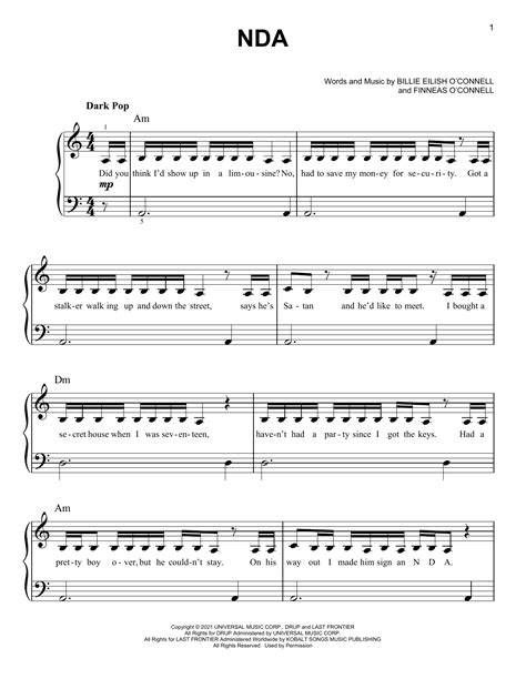 Nda By Billie Eilish Sheet Music For Easy Piano At Sheet Music Direct