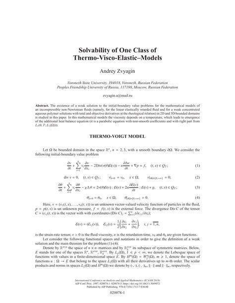 PDF Solvability Of One Class Of Thermo Visco Elasticmodels