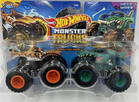 Hot Wheels Monster Trucks Demolition Doubles Tiger Shark Vs Mega Wrex Walmart