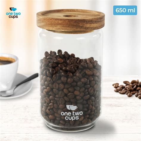 One Two Cups Toples Kaca Kedap Udara Canister Coffee Storage Wood Lid