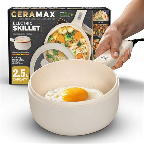 Ceramax Electric Hot Pot 2 5 Litres Nonstick Ceramic Skillet Pan Mini Cooker With Lid Steamer