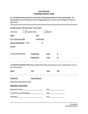 Fillable Online Uscb Usc Beaufort Personnel Request Form Information