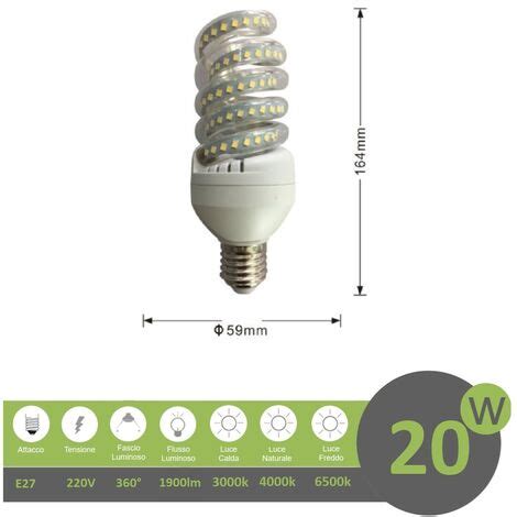 Lampadina Led E W Tortiglione Vortice Luce Spirale Attacco Grande