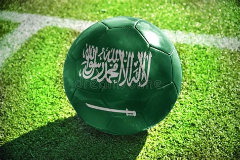 Football Ball With The National Flag Of Saudi Arabia Stock Photo