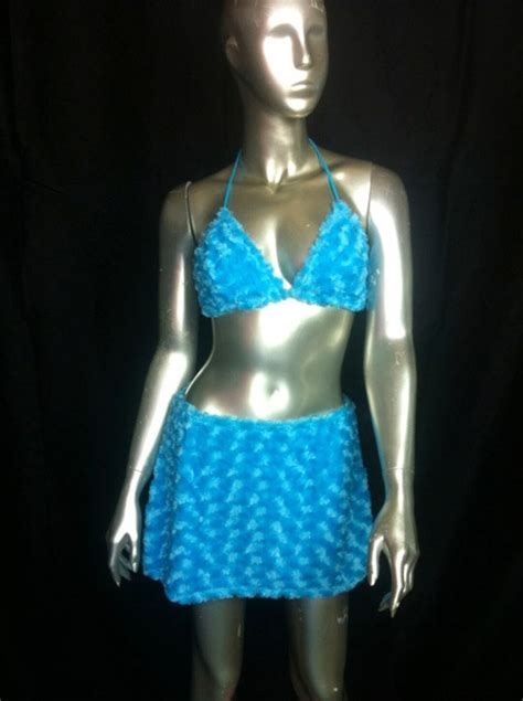 Cuddly Sky Blue Furkini Faux Fur Bikini Top And Mini Skirt Etsy