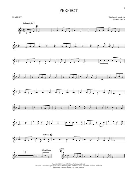 Perfect By Ed Sheeran Clarinet Solo Digital Sheet Music Sheet