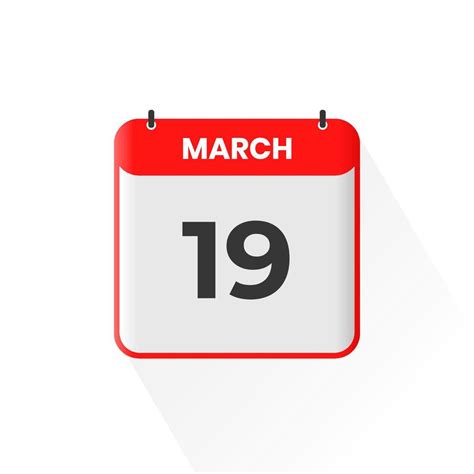 19th March calendar icon. March 19 calendar Date Month icon vector ...