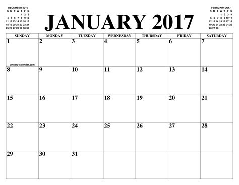 JANUARY 2017 - 2018 CALENDAR OF THE MONTH: FREE PRINTABLE JANUARY 2017 ...