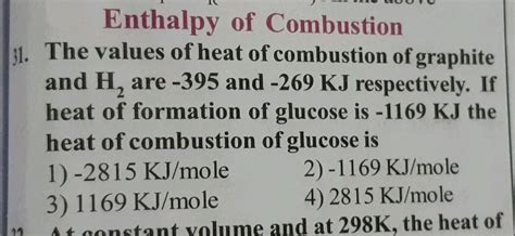 D Uuu Enthalpy Of Combustion The Values Of Heat Of Combustion Of