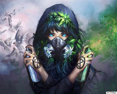 Anime Gas Mask Girl 4K wallpaper download