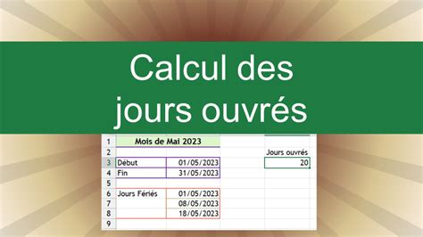 Formule pour calculer les jours ouvrés dans Excel