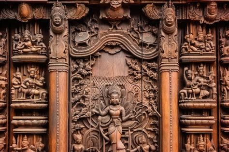 Premium AI Image Closeup Of Intricate Carvings On A Hindu Temple Gate