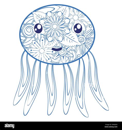 Hand Drawn Jellyfish In Zentangle Doodle Style Pattern For Coloring