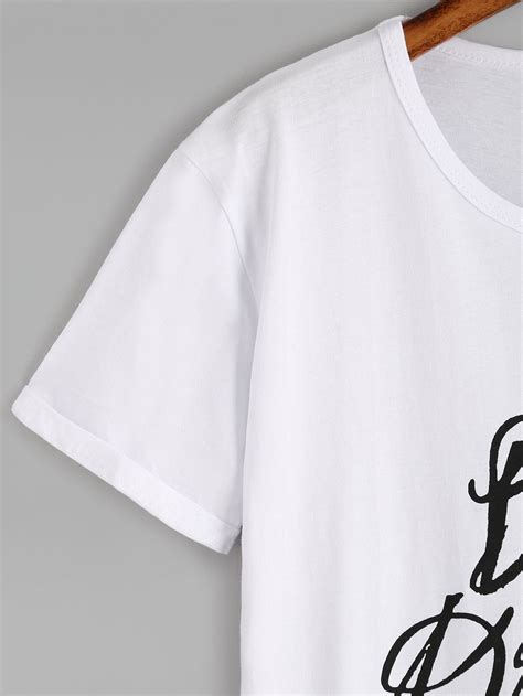 Camiseta Con Estampado De Letra Blanco Spanish Shein Sheinside