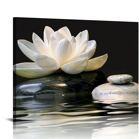 Nawypu Zen Canvas Wall Art White Lotus Bloom In Water Picture Flowers