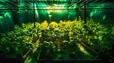 Premium AI Image | Growing plants in indoor greenhouse with led lights