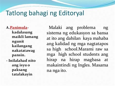 Editorial Halimbawa Ng Editoryal O Pangulong Tudling Sa Dyaryo Bahagi