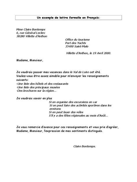 Lettre Formelle En Francais Exemple