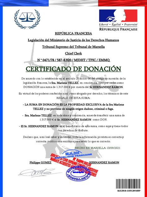 Certificado De Donation Sr Hernandez Ramon Pdf