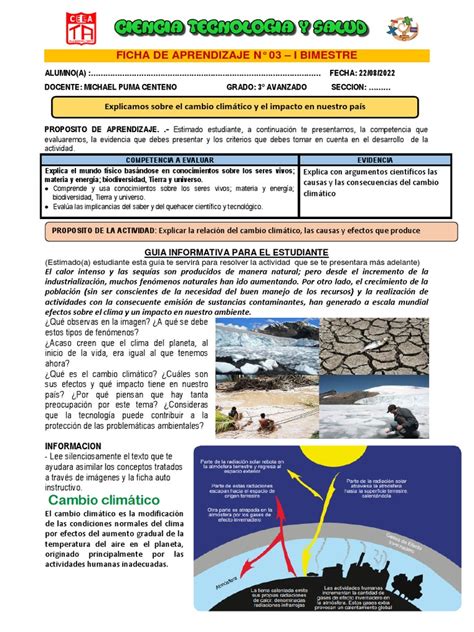 Ficha Actividad 3 3º Cts I Bimestre Cambio Climatico Pdf Gases De Efecto Invernadero