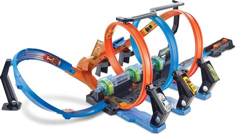 Amazon Hot Wheels Track Set And Toy Car Large Scale Motorized Track With 3 Corkscrew Loops