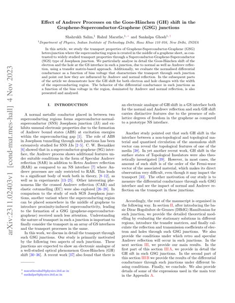 PDF Effect of Andreev processes on the Goos Hänchen GH shift in the