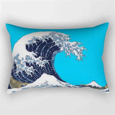 Hokusai“the Great Wave Off Kanagawa”cyan72 Background Rectangular Pillow By Dohshin