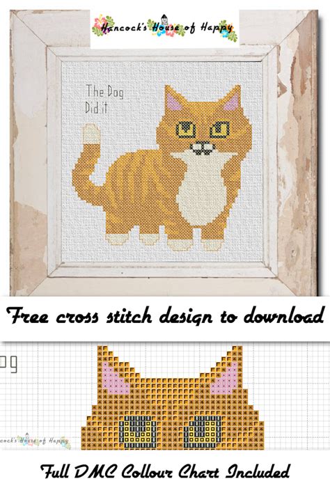 hancock's house of happy: The Cat's Pyjamas! The Dog Did It Free Cute Cat Cross Stitch Pattern