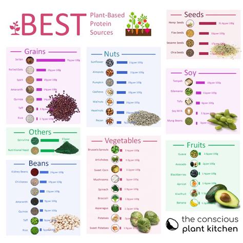 Vegan protein sources chart, provides grams of protein per 100g #plantbased #vegan #prote ...