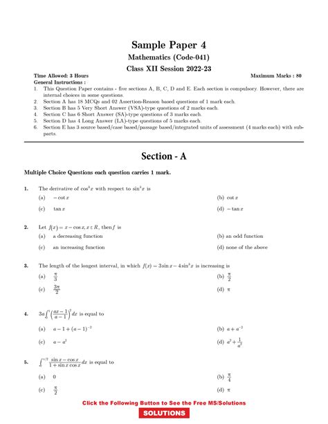 Cblemapu 04 Maths Sample Question Paper Cbse Mathematics Class 12 Nodia Sample Paper 4 Page