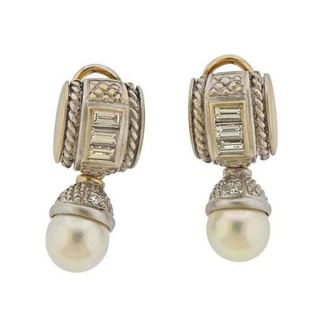 Judith Ripka 18k Gold Diamond Pearl Earrings For Sale At Auction On