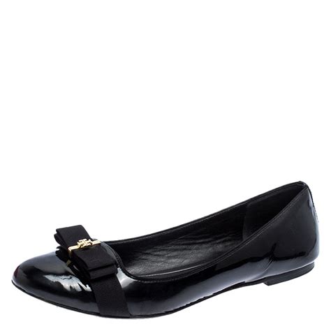 Tory Burch Black Patent Leather Trudy Bow Ballet Flats Size 395 Tory