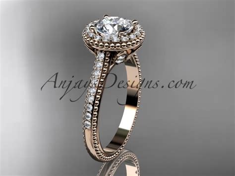 Luxury Vintage Bridal Ring, Gold Moissanite Wedding Ring