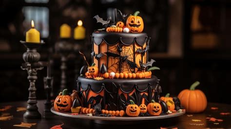 Premium Photo | Closeup of a Halloween themed cake with intricate decorations