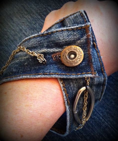 Upcycled Denim Cuff Bracelet Denim Bracelet Denim Cuff Bracelet