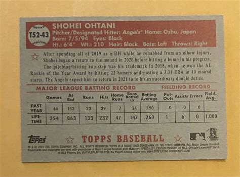 2021 Topps 1952 Redux Shohei Ohtani T52 43 EBay