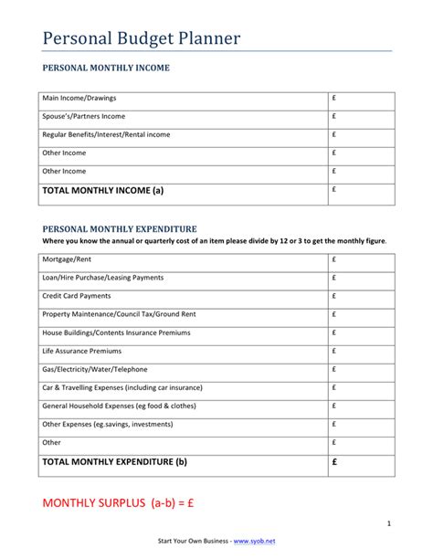 Personal budget planner in Word and Pdf formats