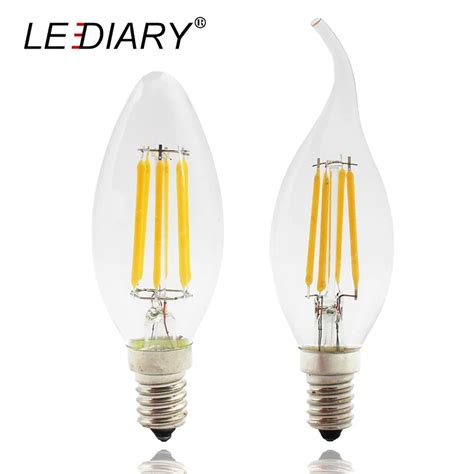 LEDIARY 5PCS High Lumen Dimmable C35 E14 LED Filament Candle Bulb Retro