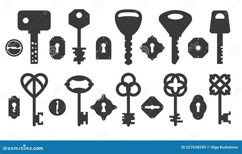 Key And Keyhole Silhouettes Hole Locks And Keys Black Icons Antique