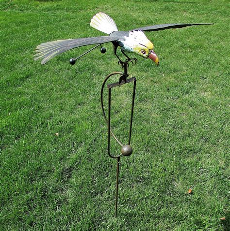 Kinetic Energy Metal American Bald Eagle Yard Stake Rocking Wind Spinner Whirly Gig