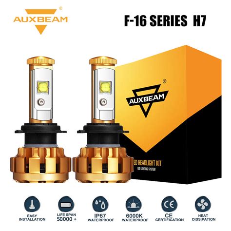 Auxbeam H7 Led Headlight Bulbs Conversion Kit 60w 6000lm 6000k Hilo