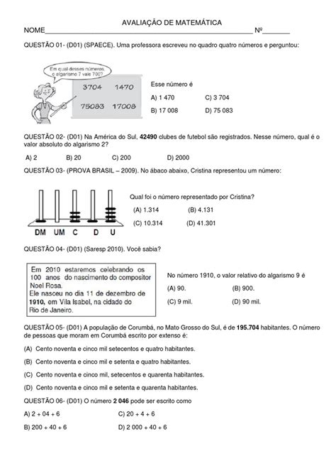 Avaliação 5 Ano Matematica - AVALIAÇÃO DE MATEMATICA 5 ANO. 1º B PDF | PDF | Matemática