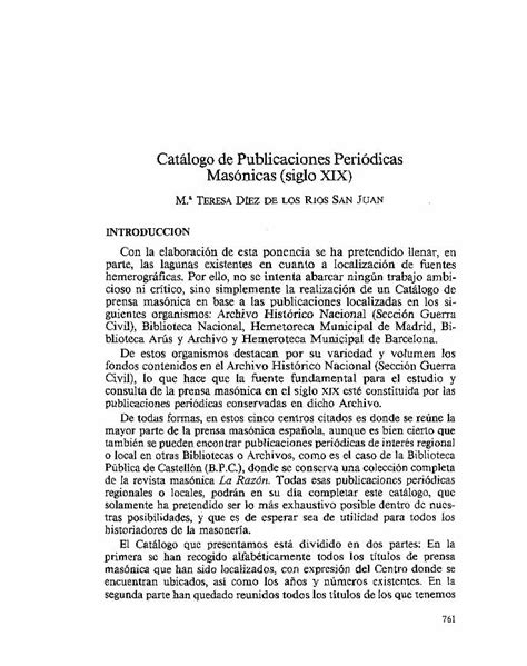 Pdf Catálogo De Publicaciones Periódicas Masónicas Siglo Xix