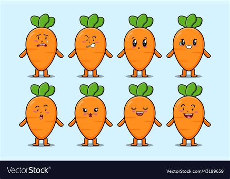 Set Kawaii Carrot Cartoon With Expressions Vector Image